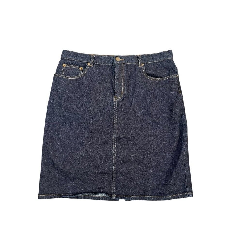 VTG Ralph Lauren Jeans Co Denim Jean Skirt Knee Length Sz 14 Y2K Logo Preppy